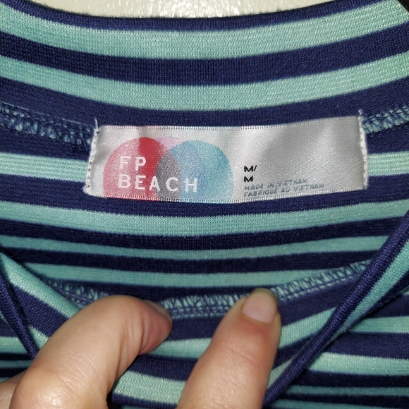 Free people beach striped aqua and navy dress mini med warm weather travel - Picture 3 of 4